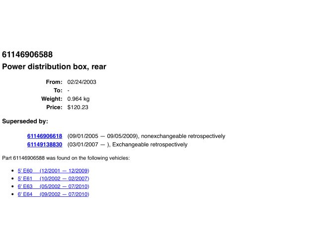 bontott BMW 5 E60 Biztosítéktábla Csomagtér