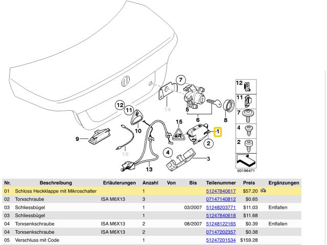 bontott BMW 5 E60 Csomagtérajtó Zárszerkezet