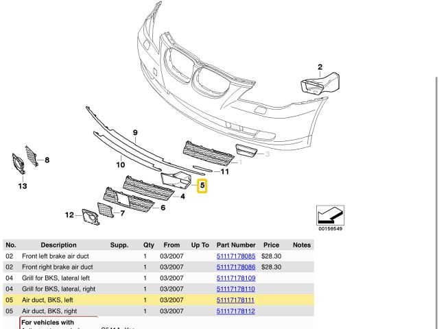 bontott BMW 5 E60 Első Lökhárító Alsó Középső Díszrács