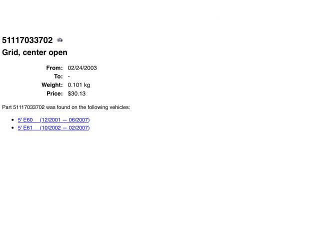 bontott BMW 5 E60 Első Lökhárító Alsó Középső Díszrács