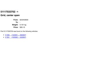 bontott BMW 5 E60 Első Lökhárító Alsó Középső Díszrács