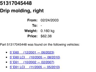 bontott BMW 5 E60 Első Szélvédő Jobb Díszléc