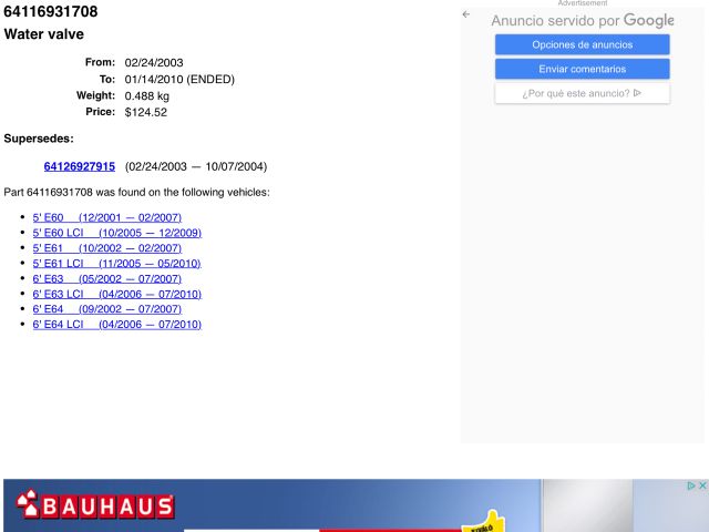 bontott BMW 5 E60 Fűtéscsap