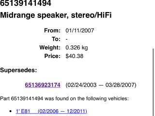 bontott BMW 5 E60 Hangszóró (Pozíciófüggetlen)