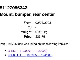 bontott BMW 5 E60 Hátsó középső Lökhárító Tartó (Műanyag)