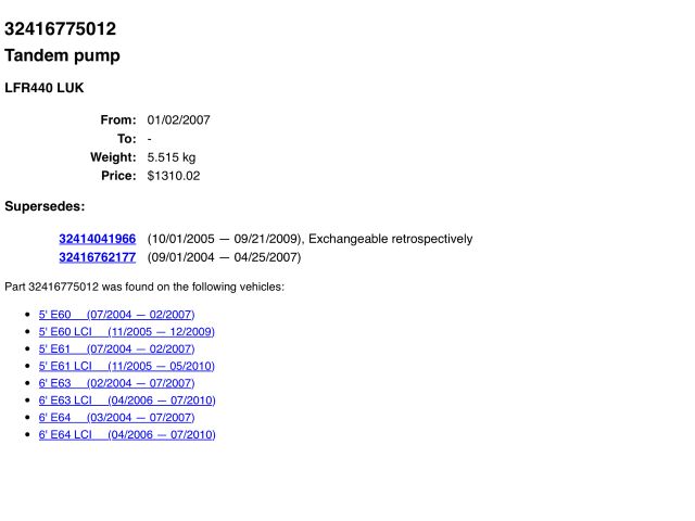 bontott BMW 5 E60 Hidraulika Szivattyú