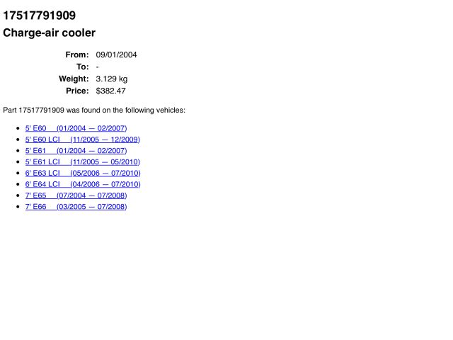 bontott BMW 5 E60 Intercooler