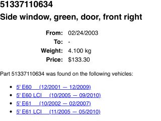 bontott BMW 5 E60 Jobb első Ablak