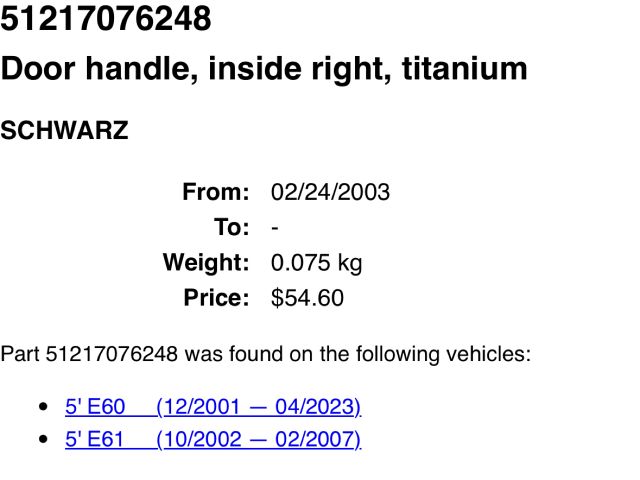 bontott BMW 5 E60 Jobb első Belső Kilincs