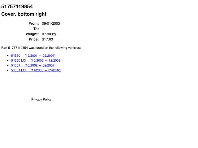 bontott BMW 5 E60 Jobb első Lökhárító Sarok