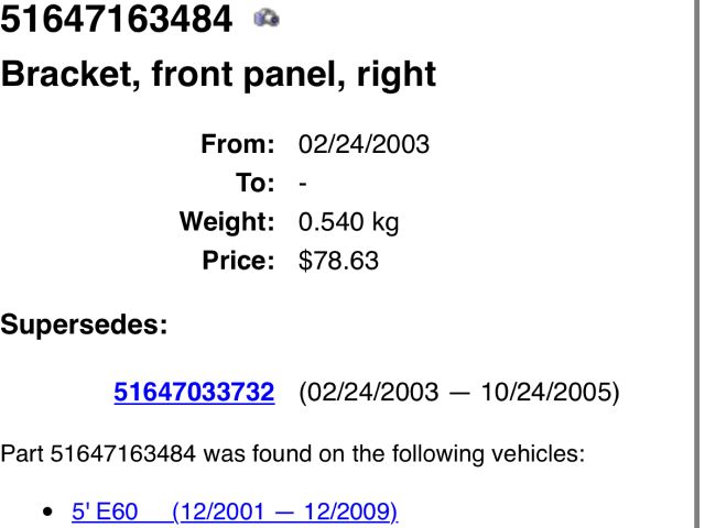 bontott BMW 5 E60 Jobb Felső Homlokfal