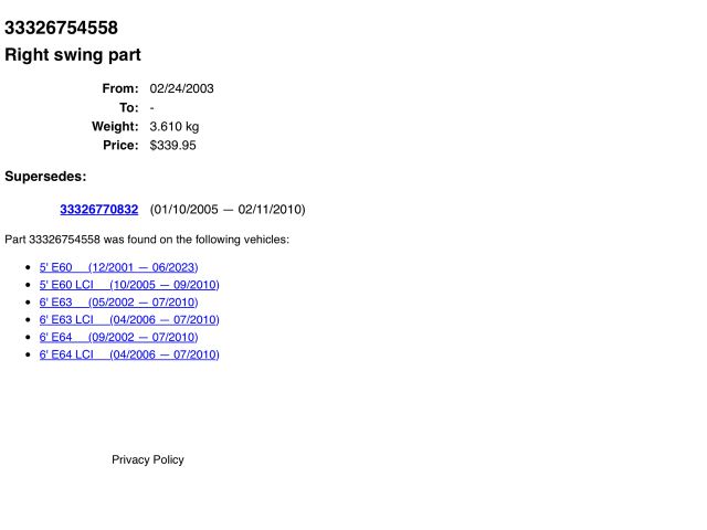 bontott BMW 5 E60 Jobb hátsó Alsó Lengőkar