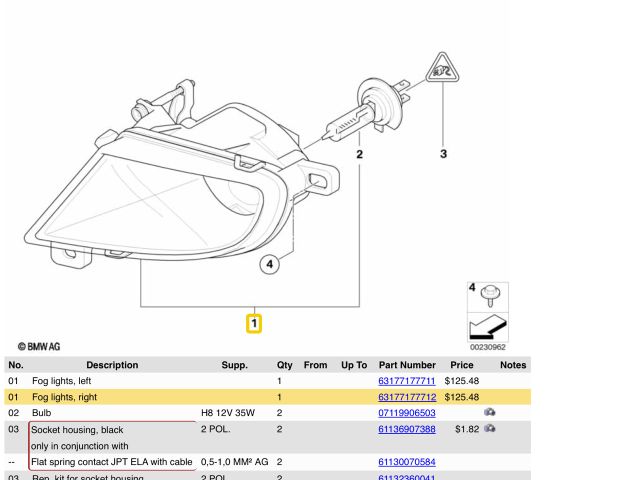 bontott BMW 5 E60 Jobb Ködfényszóró