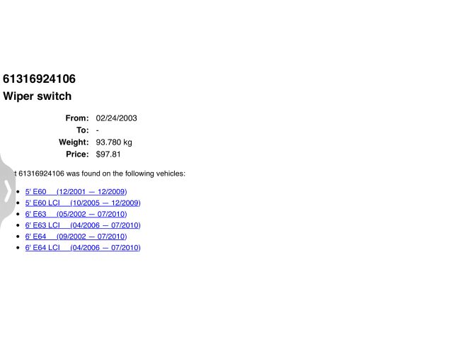 bontott BMW 5 E60 Jobb Kormánykapcsoló Ablaktörlő