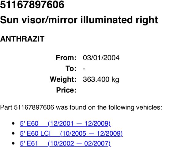 bontott BMW 5 E60 Jobb Napellenző