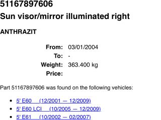 bontott BMW 5 E60 Jobb Napellenző