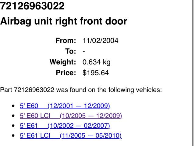 bontott BMW 5 E60 Jobb Oldallégzsák