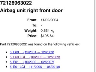 bontott BMW 5 E60 Jobb Oldallégzsák