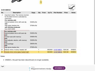 bontott BMW 5 E60 Jobb Visszapillantó Tükör (Elektromos)