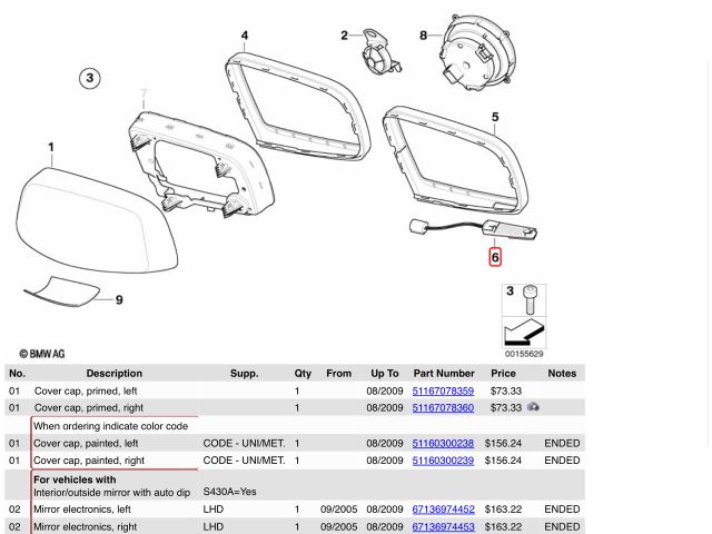bontott BMW 5 E60 Jobb Visszapillantó Tükör Irányjelző