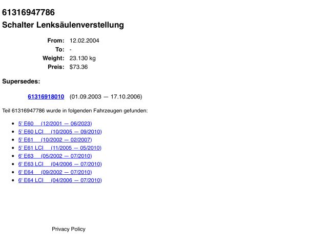 bontott BMW 5 E60 Kormányoszlop Állító Motor