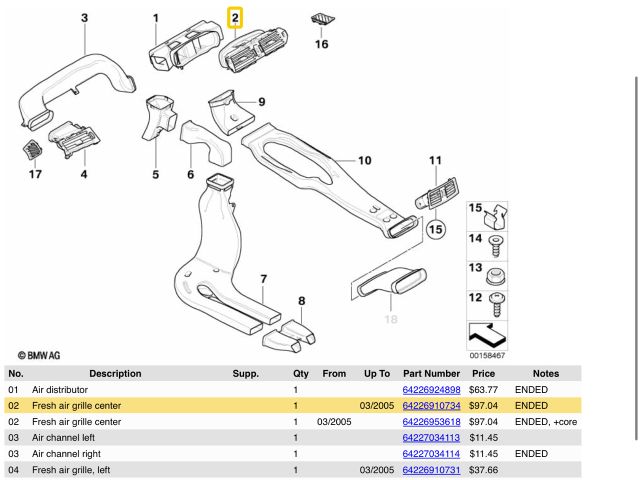 bontott BMW 5 E60 Középső Szellőző