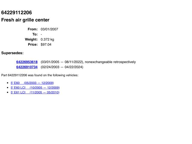 bontott BMW 5 E60 Középső Szellőző