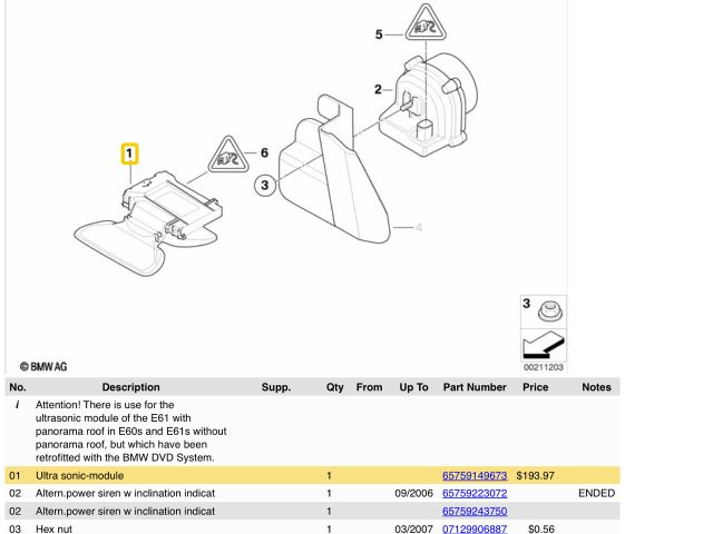 bontott BMW 5 E60 Riasztó Ultrahang Érzékelő