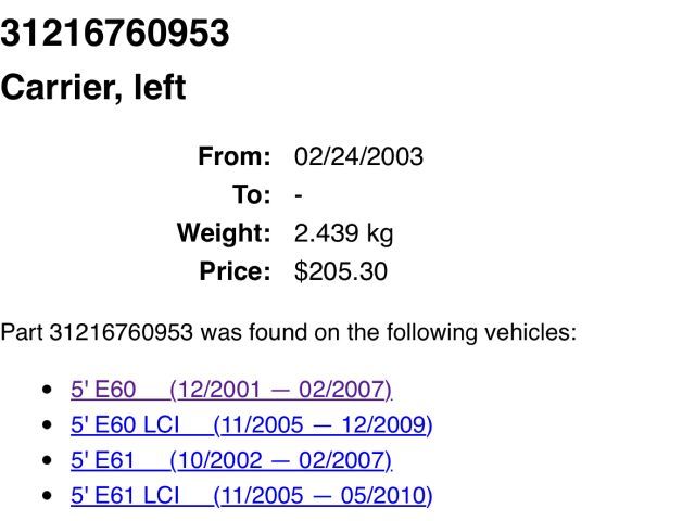 bontott BMW 5 E61 Bal első Csonkállvány