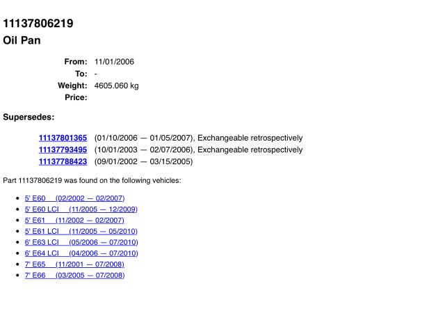 bontott BMW 5 E61 Olajteknő