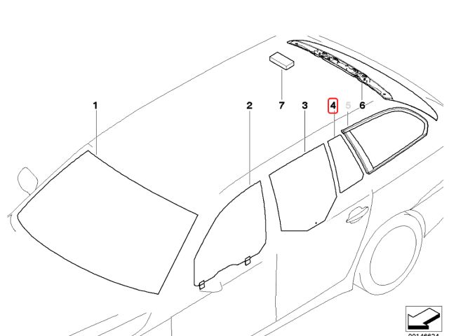 bontott BMW 5 E61 Bal hátsó Fixüveg (Ajtóban)