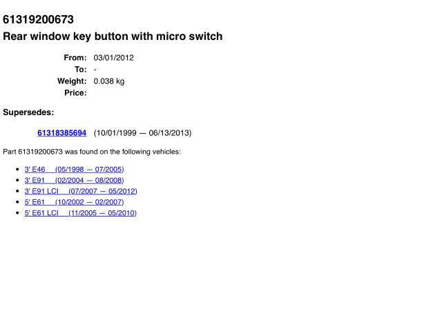 bontott BMW 5 E61 Csomagtérajtó Kapcsoló