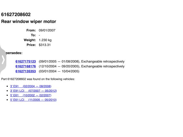 bontott BMW 5 E61 Hátsó Ablaktörlő Motor