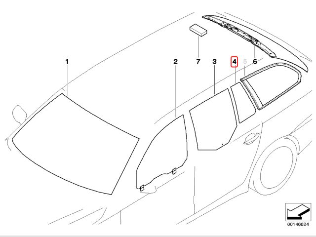 bontott BMW 5 E61 Jobb hátsó Fixüveg (Ajtóban)