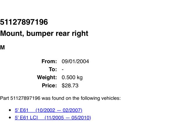 bontott BMW 5 E61 Jobb hátsó Oldal Lökhárító Tartó (Műanyag)
