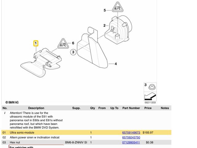 bontott BMW 5 E61 Riasztó Ultrahang Érzékelő