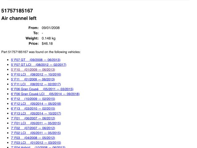 bontott BMW 5 F10 Bal első Fék Hűtő Cső