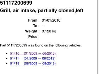 bontott BMW 5 F10 Bal Ködlámpa Rács