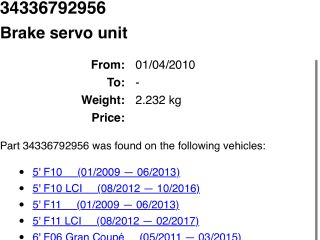 bontott BMW 5 F10 Fékrásegítő