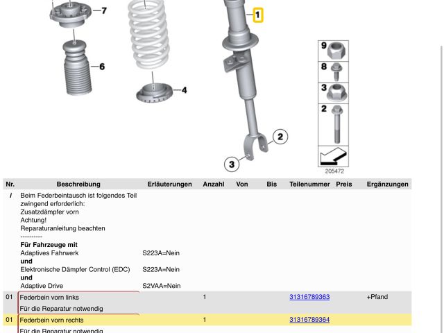 bontott BMW 5 F10 Jobb első Lengéscsillapító