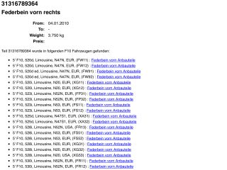 bontott BMW 5 F10 Jobb első Lengéscsillapító