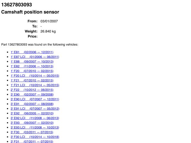 bontott BMW 5 F10 Vezérműtengely Fordulatszám Jeladó