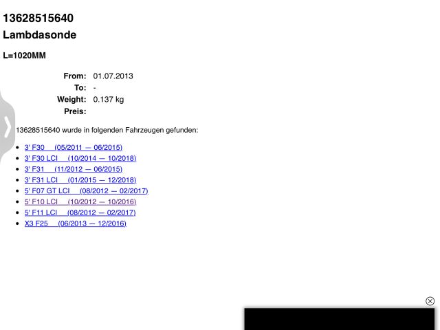 bontott BMW 5 F10 Első Lambdaszonda