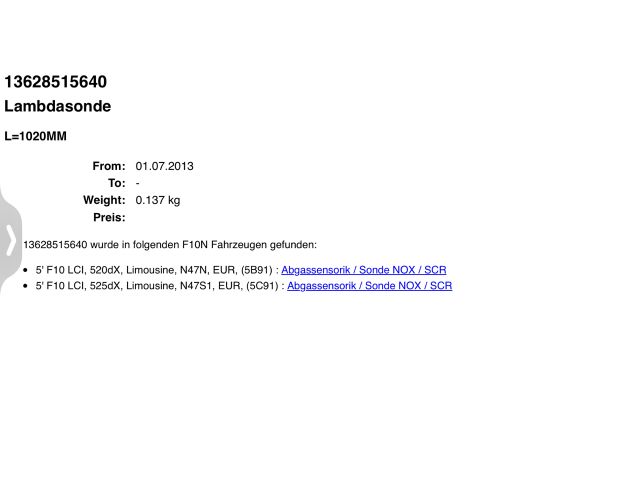 bontott BMW 5 F10 Első Lambdaszonda