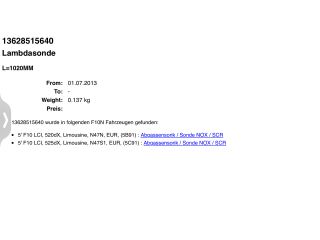 bontott BMW 5 F10 Első Lambdaszonda