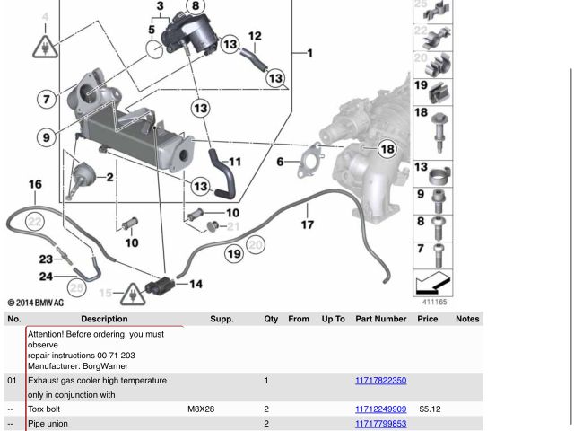 bontott BMW 5 F10 EGR Hűtő