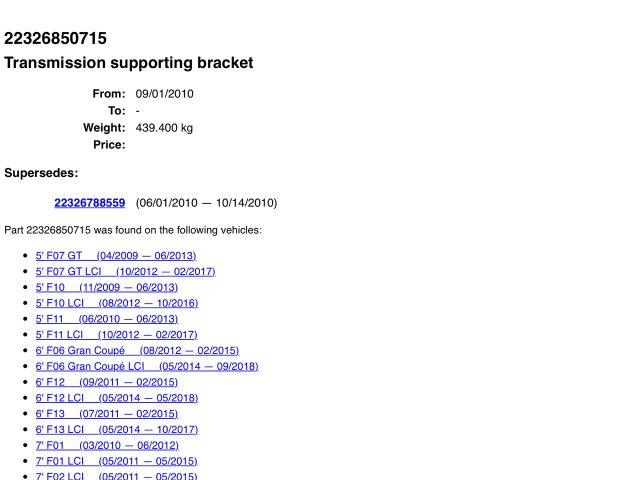 bontott BMW 5 F10 Váltó Tartó Bak (Pozíciófüggetlen)