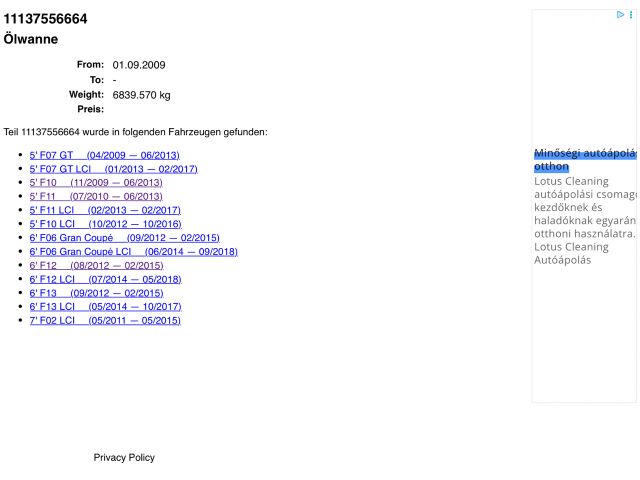 bontott BMW 5 F10 Olajteknő