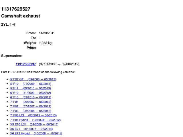 bontott BMW 5 F10 Vezérműtengely (Magában)