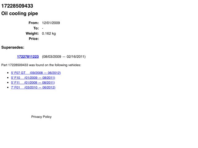 bontott BMW 5 F10 Automata Váltó Olaj Cső